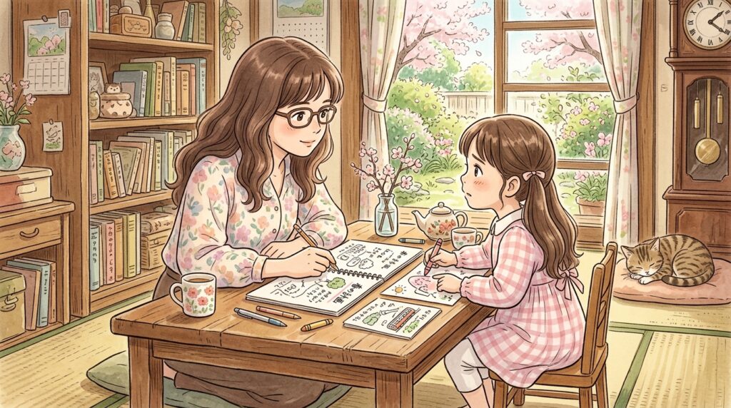 不安な様子の娘と大丈夫だよと励ます母親