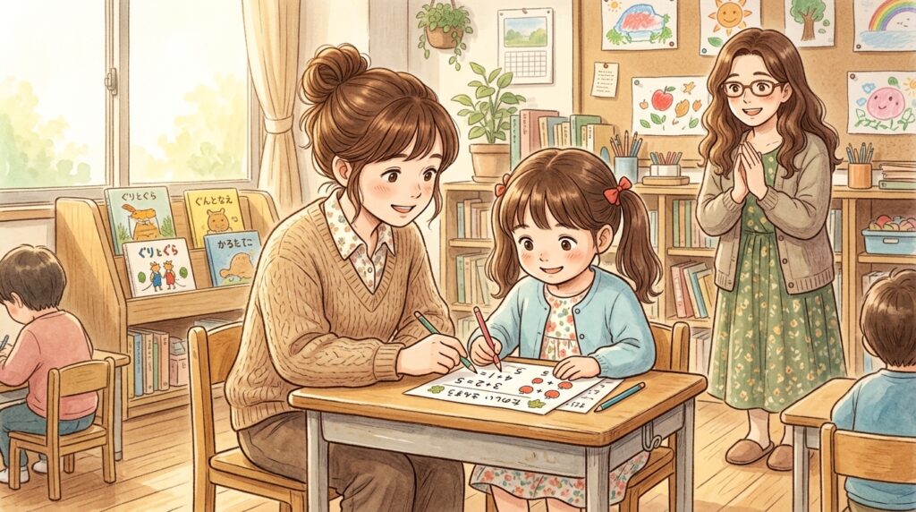 支援者が子どもに宿題教える