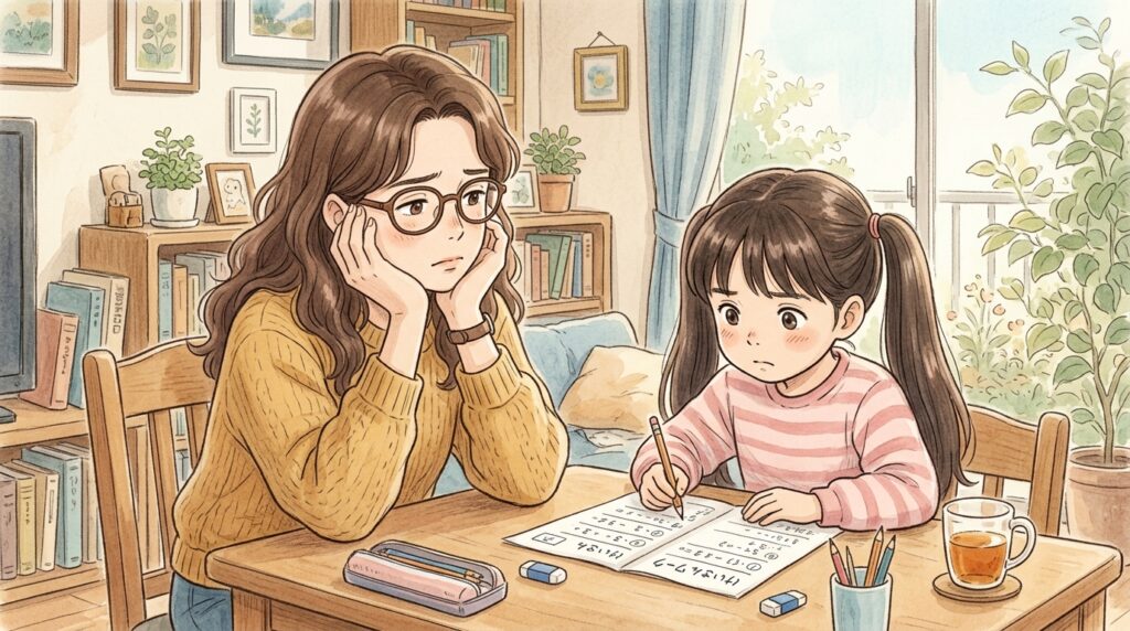 呆れる親、勉強がわからない女の子