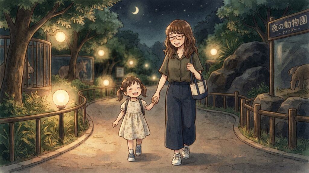 夜の動物園のイラスト