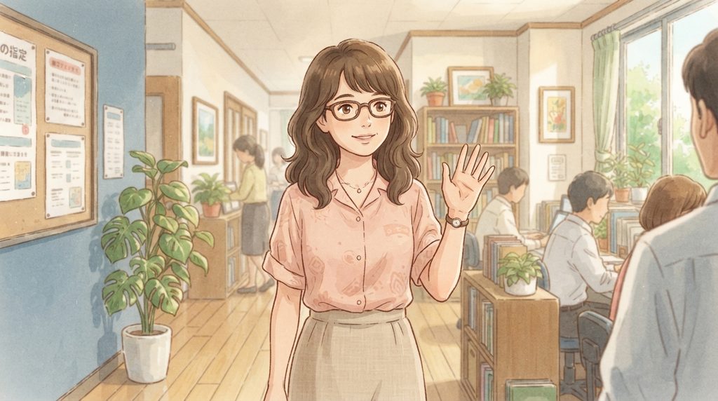 手をふる女性